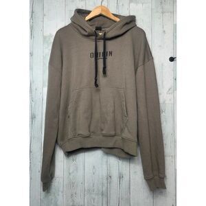 ORIGIN Spellout Classic Normcore Skater French Terry Pullover Hoodie Brown Sz S